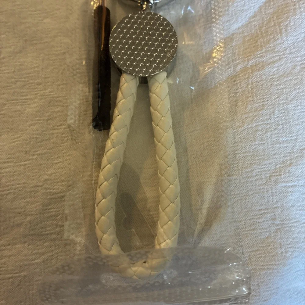 Tesla Keychain Ring White Braid With Rhinestones Emblem w/ Tool-Great Gift-NWT